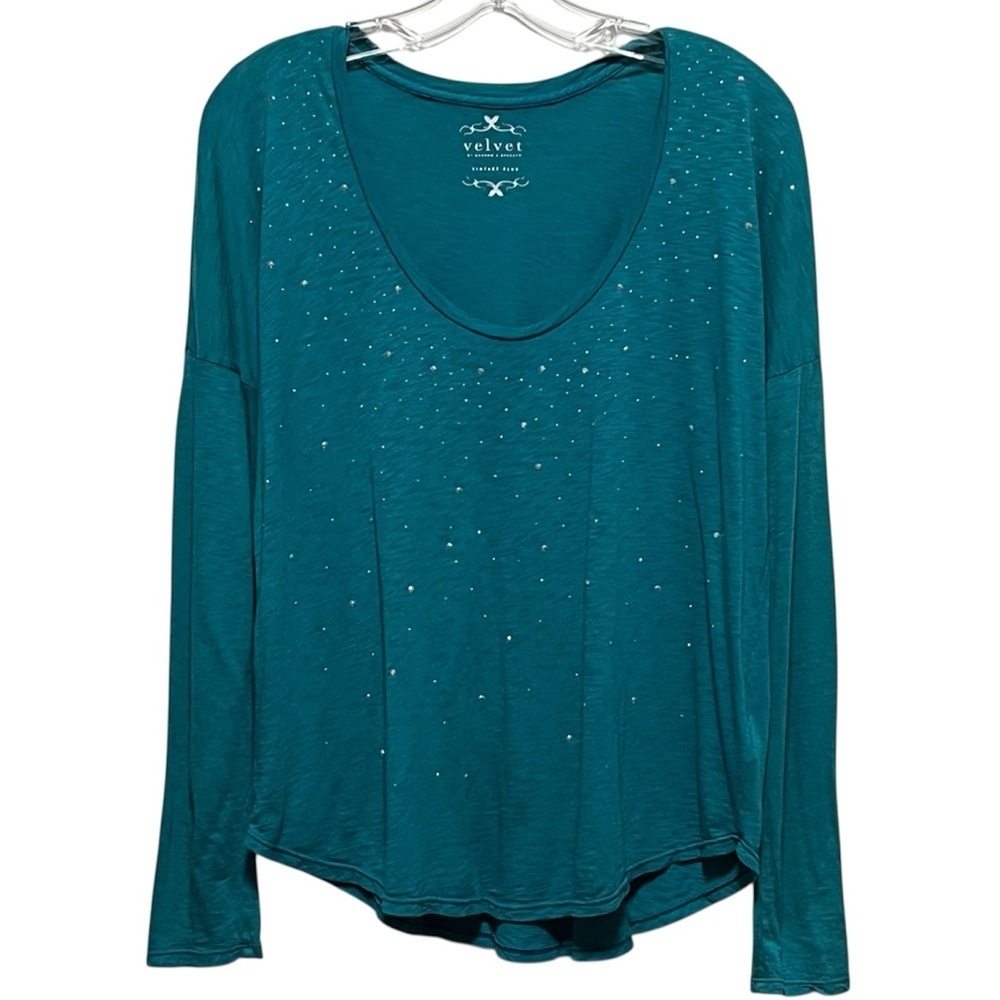 Velvet by Graham & Spencer Chic long-sleeve silver embellishments scoop neck top